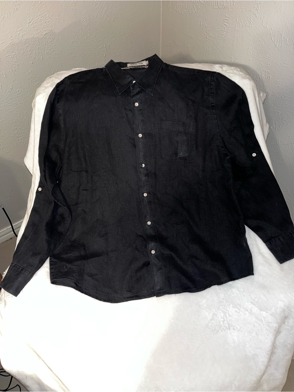 Men's Black Casual Linen Button-Down Shirt - Versatile Long Sleeve